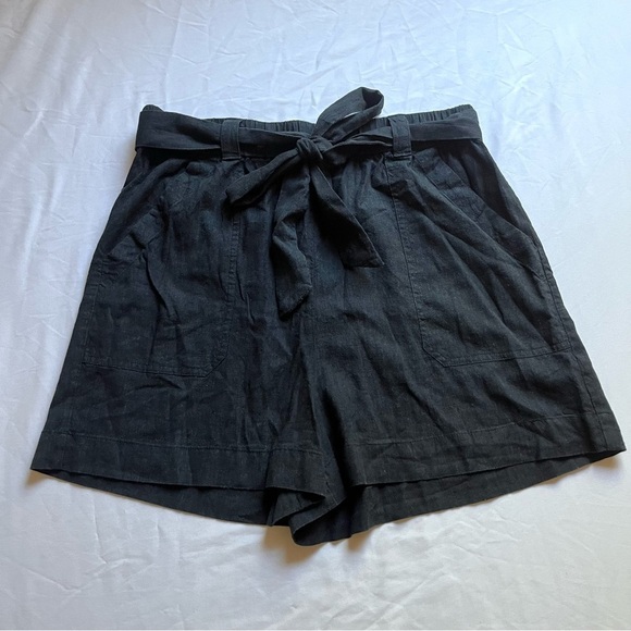 MARINE LAYER black hemp tencel spandex blend high rise belted shorts